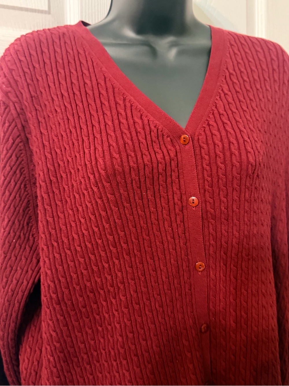 Pendleton Deep Red  Burgundy Cable-Knit V-Neck Cardigan Sweater 2XL - Picture 6 of 9